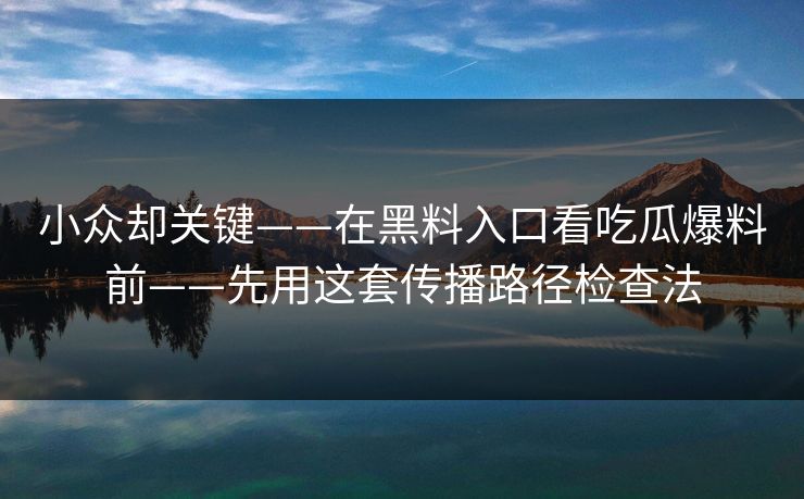小众却关键——在黑料入口看吃瓜爆料前——先用这套传播路径检查法