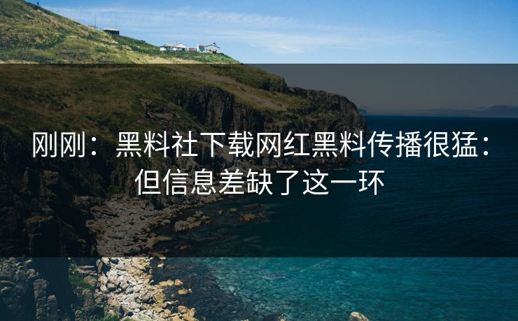 刚刚：黑料社下载网红黑料传播很猛：但信息差缺了这一环